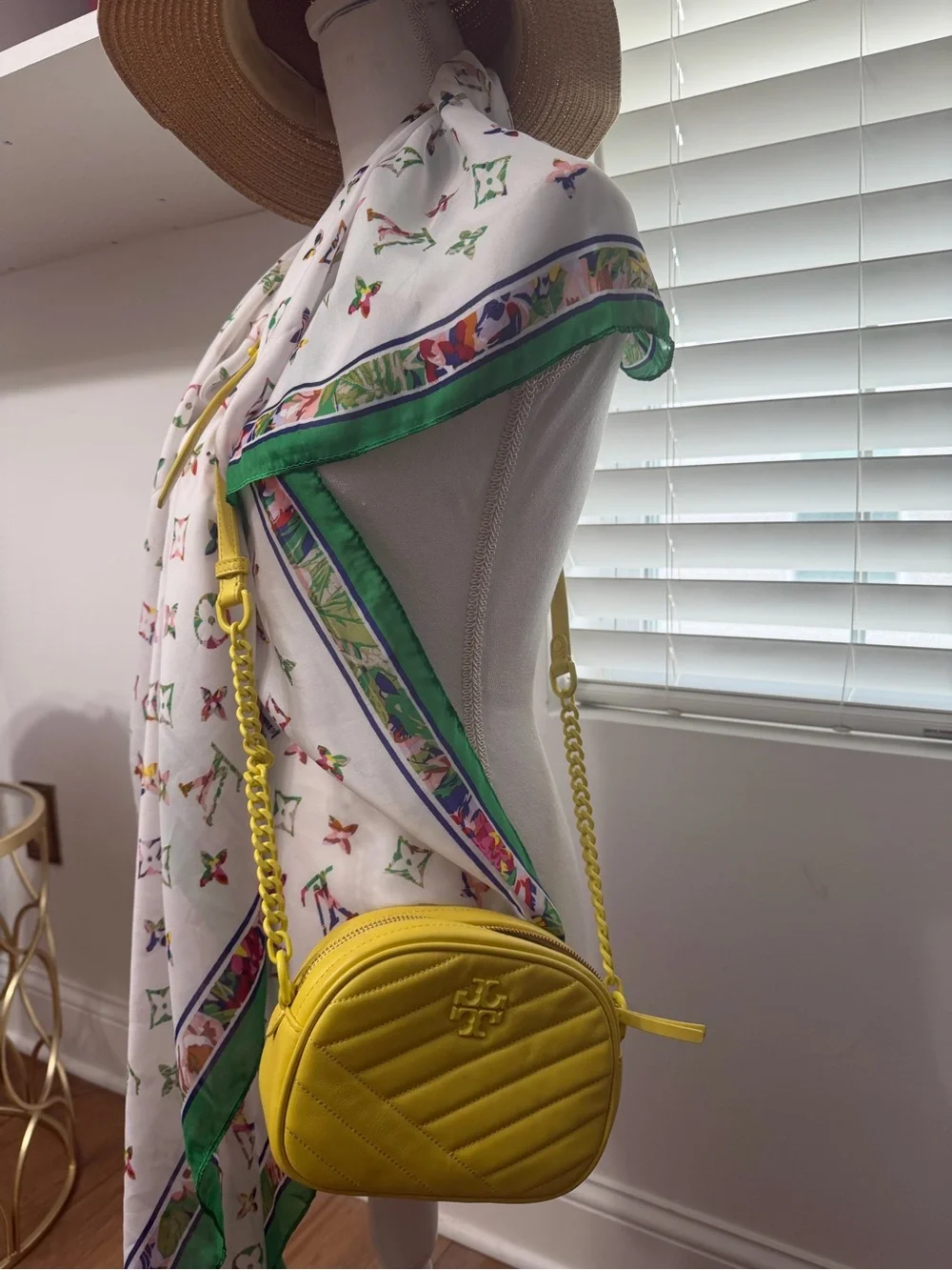 Tory Burch Yellow Quilted Leather Round Crossbody Bag